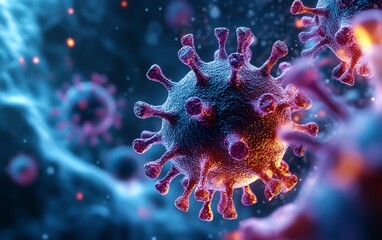 Microscopic view of HMPV Human Metapneumovirus virus particle structure, detailed surface and texture, highresolution, scientific concept, copy space for text, 8K UHD