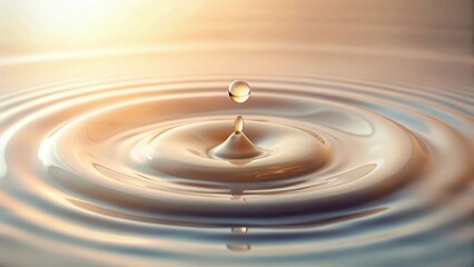 A single drop of liquid impacting a calm surface, creating concentric ripples of subtle golden hues