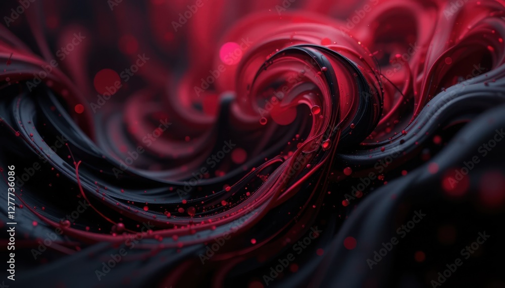Poster dynamic red and black abstract waves with flowing motion and depth