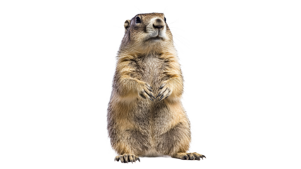 Prairie dog standing upright in a white background
