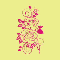 Naklejka premium Red roses with intricate leaves and delicate vines, designed in a beautiful floral illustration