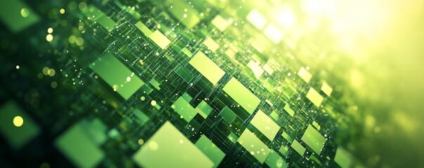 Abstract technology background with dynamic geometric shapes and vibrant green shades, visually stimulating and modern design for a greenthemed presentation, 8K UHD
