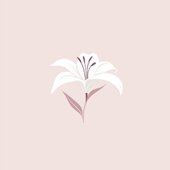Logo Style Illustration of a White Lily Flower, in Soft Pink and Mauve and White.