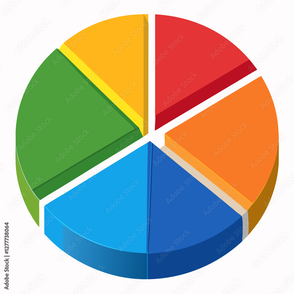Aufkleber flat vector pie chart divided into five equal segments data