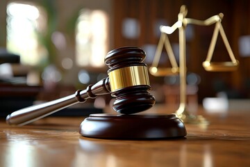 A judge's gavel against a blurred bokeh backdrop, symbolizing justice.
