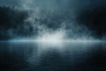 Mysterious fog over serene lake nature landscape atmospheric viewpoint tranquil environment