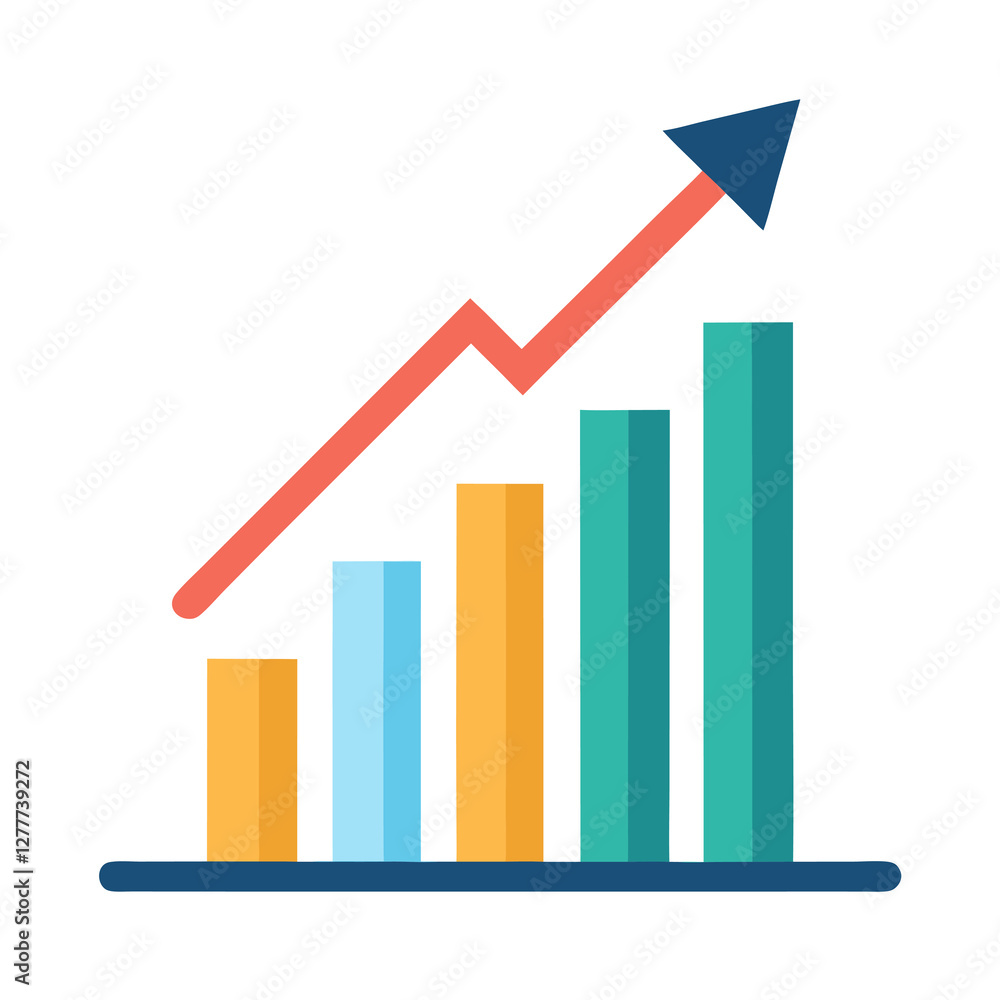 Poster flat vector financial chart showing arrow pointing upward growth data