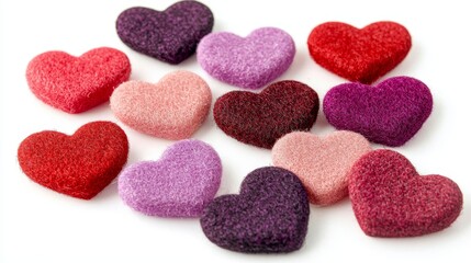 Obraz premium Set of assorted heart shapes in vibrant red, pink, and purple tones, Valentine's day theme, cut out and isolated on a clean white background