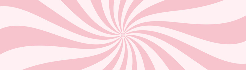 Pink ice-cream swirl background. Spiral candy pattern. Groovy vector strawberry color sunburst twirl. Radial lollipop stripes backdrop. Abstract fun birthday banner. Vintage sun rays illustration
