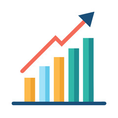 Flat vector financial chart showing arrow pointing upward growth data
