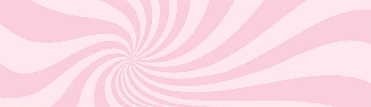 Pink ice-cream swirl background. Spiral candy pattern. Groovy vector strawberry color sunburst twirl. Radial lollipop stripes backdrop. Abstract fun birthday banner. Vintage sun rays illustration