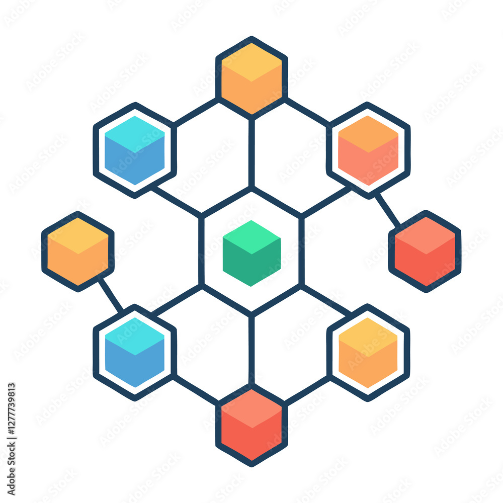 Poster hexagonal structured grid chart flat vector illustration on white background