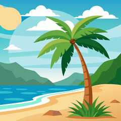 tropical island with palm trees vector illustration