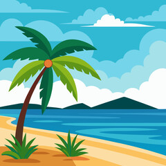 Obraz premium tropical island with palm trees vector illustration