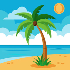 Fototapeta premium tropical island with palm trees vector illustration