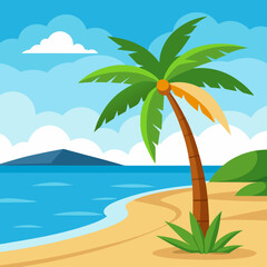 tropical island with palm trees vector illustration