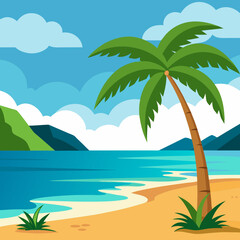tropical island with palm trees vector illustration