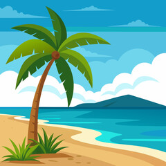 tropical island with palm trees vector illustration