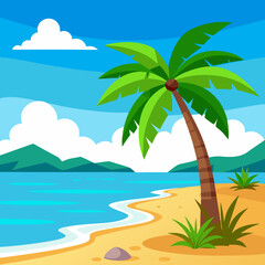 Obraz premium tropical island with palm trees vector illustration