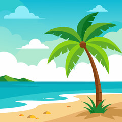 tropical island with palm trees vector illustration
