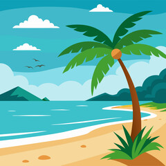 Obraz premium tropical island with palm trees vector illustration