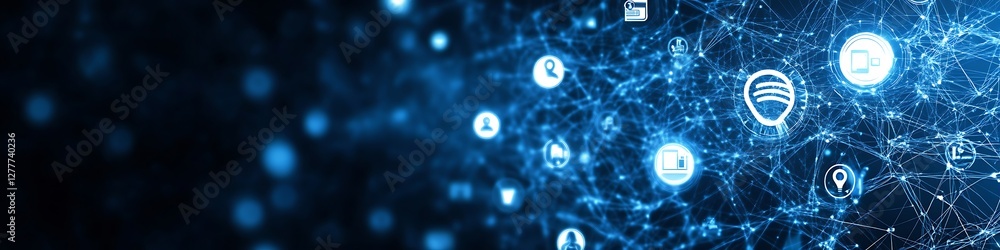 Poster abstract network showing interconnected digital icons