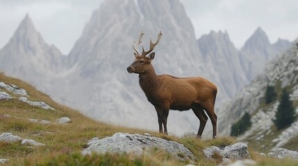 Obraz premium Majestic Red Deer Stag in Mountain Landscape