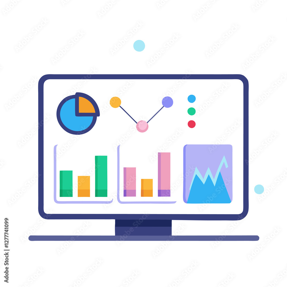Poster real time data dashboard chart flat vector illustration on white background