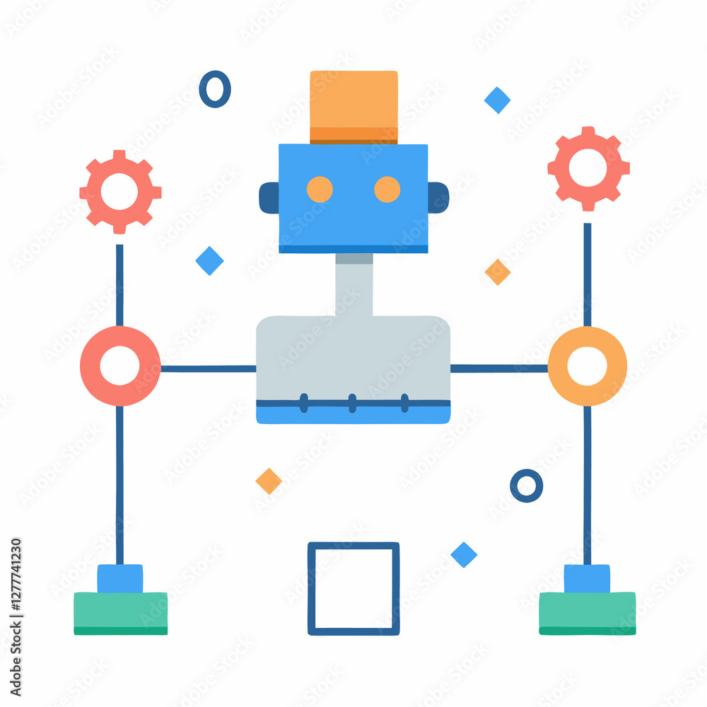 Aufkleber robotics automation workflow diagram flat vector illustration on white background