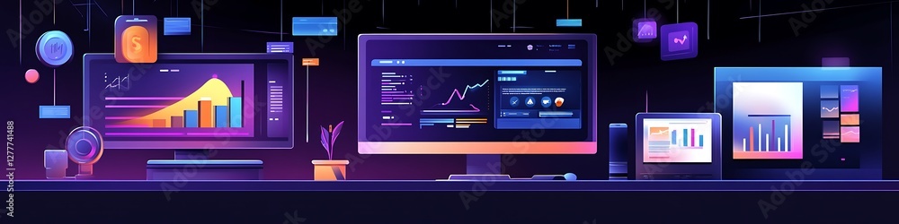 Aufkleber digital workspace showing data analytics and financial charts