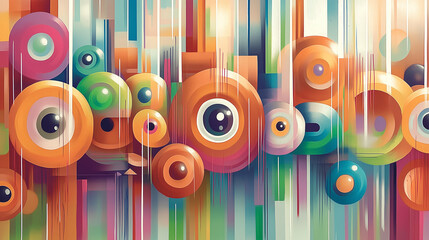 Abstract colorful art featuring bright eyes.