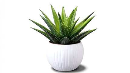 Fototapeta premium Aloe vera plant in white pot, isolated, white background, home decor