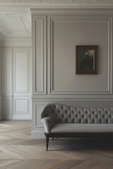 Elegant Gray Sofa in Classic Interior with Wood Floor