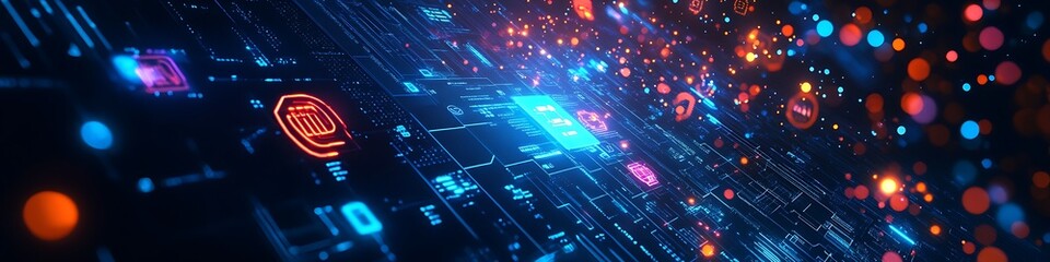 Abstract Digital Circuit Board Network Data Flow