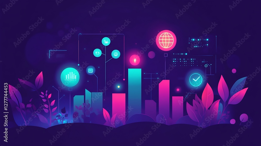 Poster abstract digital growth visualization showing data and nature
