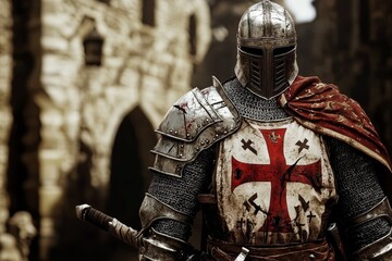 A fascinating blend of history and fantasy featuring a Templar knight in full gear.