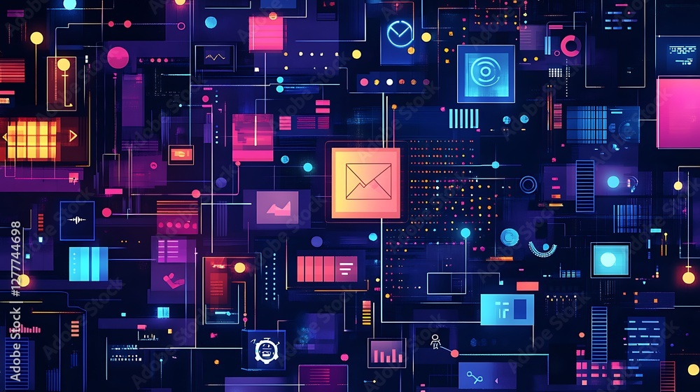 Poster abstract digital network interface colorful design