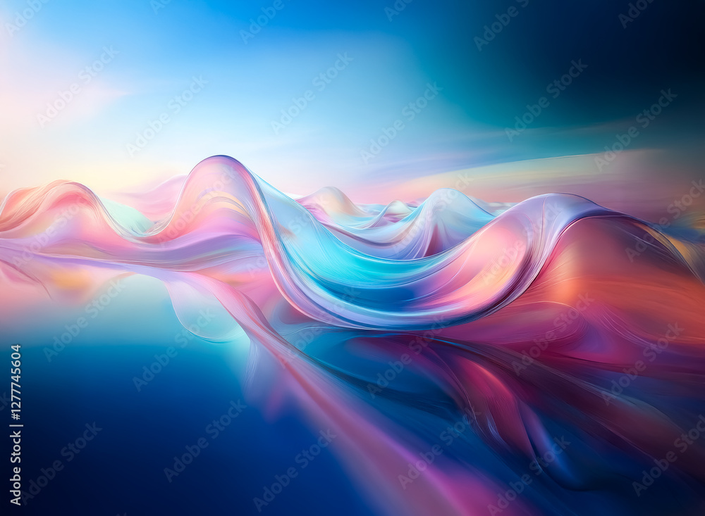 Poster abstract waves of color gracefully flow and blend, creating a smooth, serene, and visually calming g