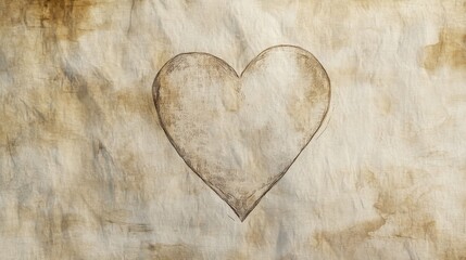 Heart drawing on aged paper with brown stains background