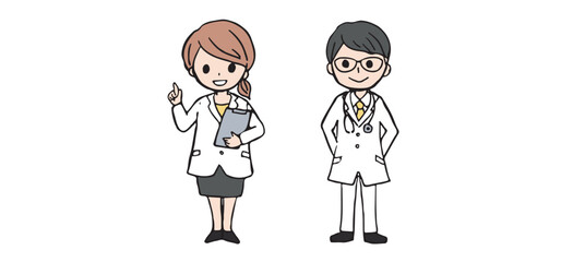 男女の医者の全身イラスト