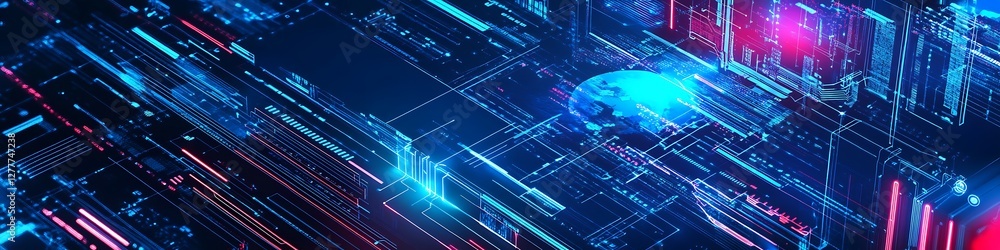Poster abstract digital world network data visualization