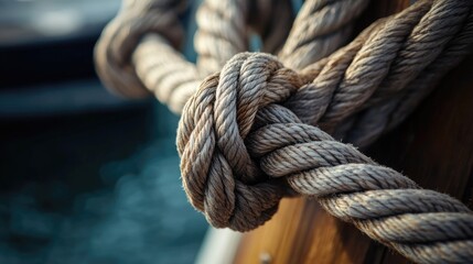A detailed shot of a yacht rope with clear texture and intricate knots, highlighting the strength and precision of maritime equipment.