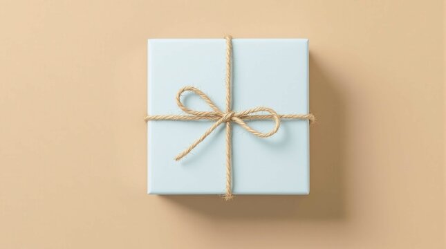 A blue box with a brown string tied around it