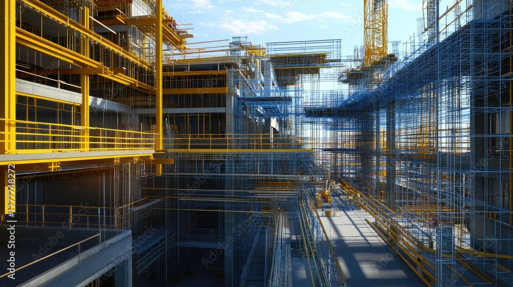Poster A digital twin simulation of a construction project, offering a virtual model of the construction site with data-driven updates and progress tracking.