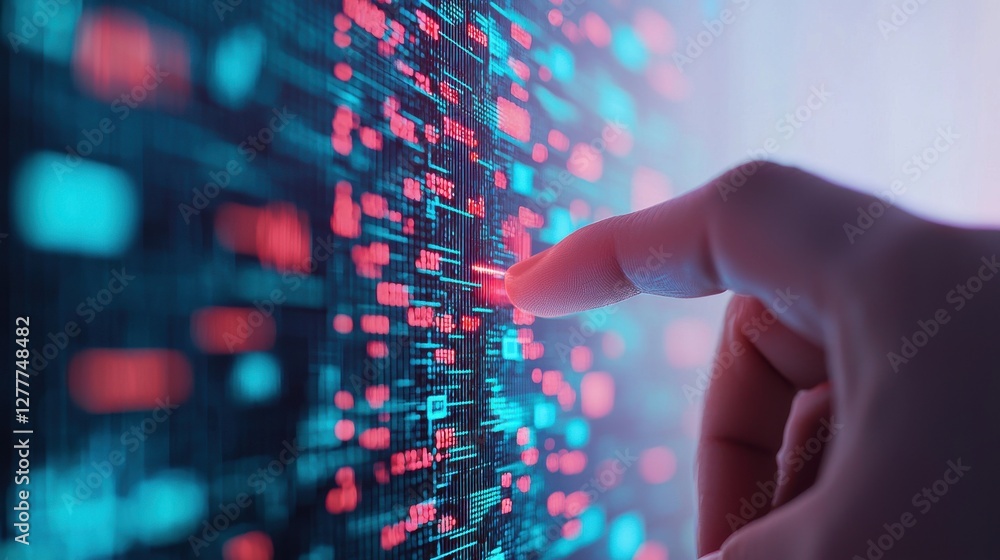 Poster ads concept. futuristic digital data visualization with glowing geometric patterns