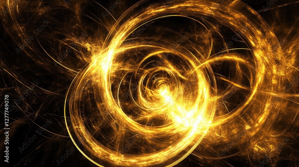 Poster A dynamic golden circle light effect on a black background, creating a mesmerizing, abstract visual with high contrast and elegance.
