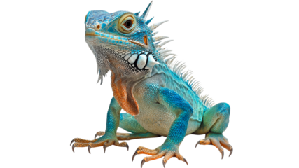 Vibrant blue iguana basking in the sun