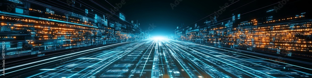 Poster digital highway of information data flowing through cyberspace