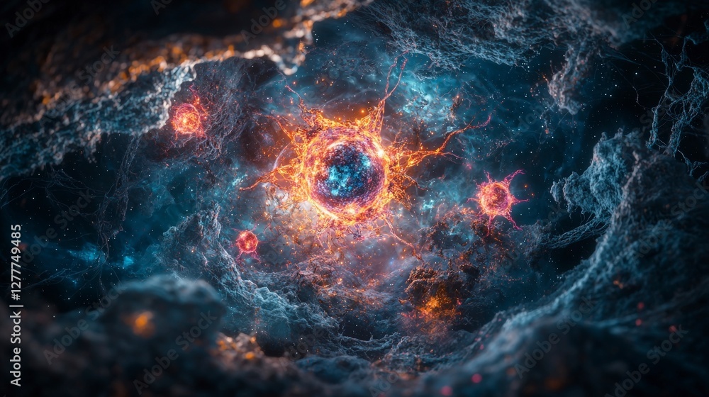 Poster interstellar migration journey cosmic realm digital art nebula environment stunning viewpoint sci-fi