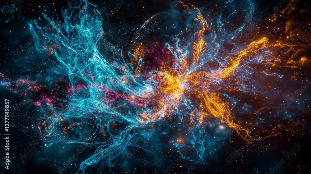 Poster dynamic human activity in zero gravity space digital art cosmic environment wide angle futuristic co